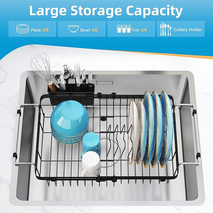 romision Expandable Dish Drying Rack Over The Sink Small Metal Stainless Steel - Image 8