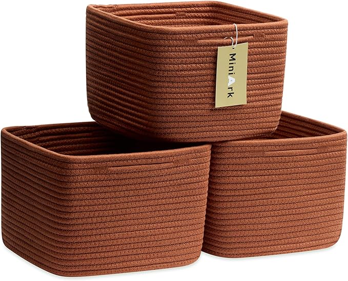 Small Organizing Baskets for Cubes Shelf, 9.7x9.7x7.1 Inch Rope Woven Storage by MiniArkStorageBasketsHome