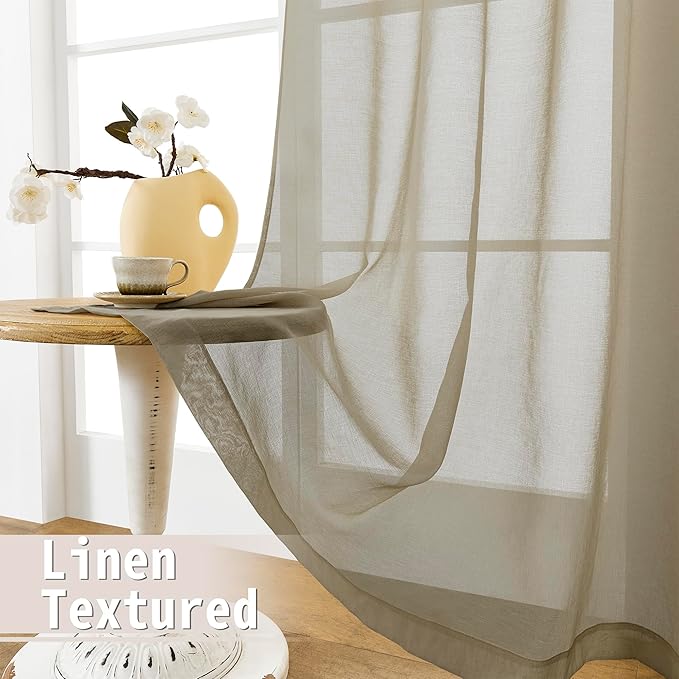 Tollpiz Short Sheer Door Curtains Closet Linen Textured Curtains Sheer Doorway - Image 4
