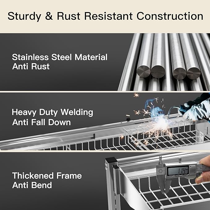 3 Tier Extra Large Stainless Steel Expandable Over The Sink Dish Drainer Drying - Image 2