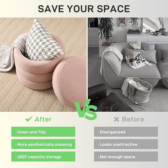 Round Ottoman with Storage Boucle Ottoman Stool Removable Lid - Image 3