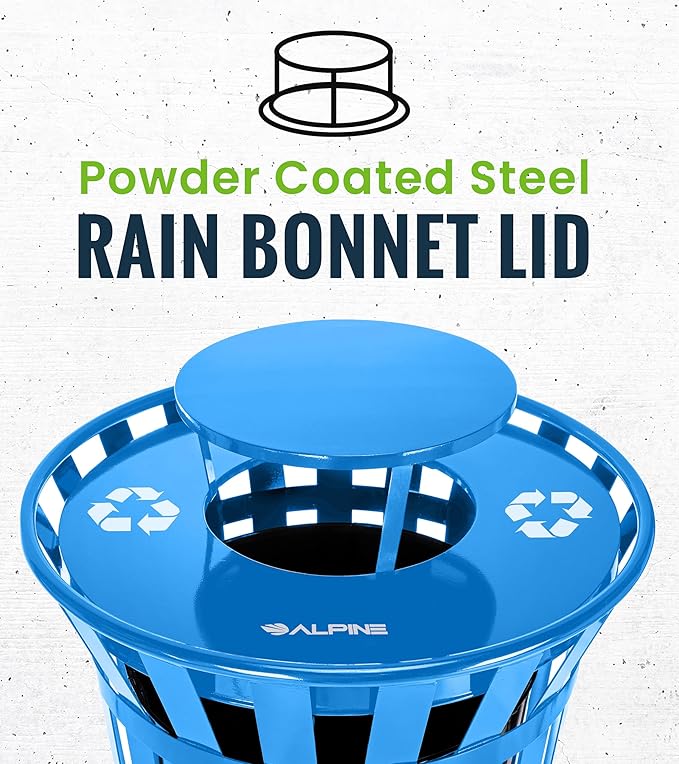 Alpine Outdoor Metal Waste Receptacle Rain Bonnet Lid - Image 4