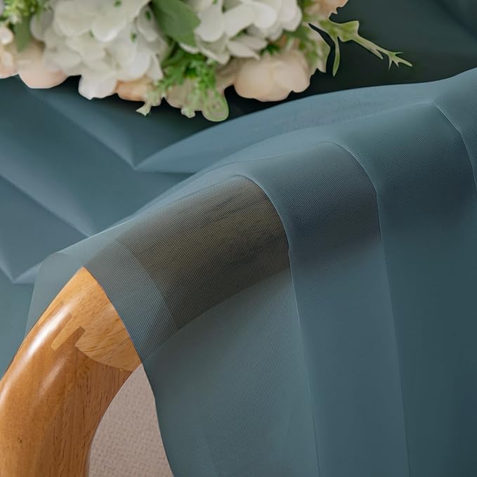 Chyhomenyc Stone Blue Sheer Curtains 45 Inch Long 2 Panels, Light Filtering Rod - Image 2