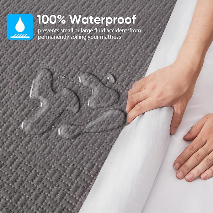Hanherry 100% Waterproof Queen Size Mattress Protector, Rayon Made from Bamboo - Image 3