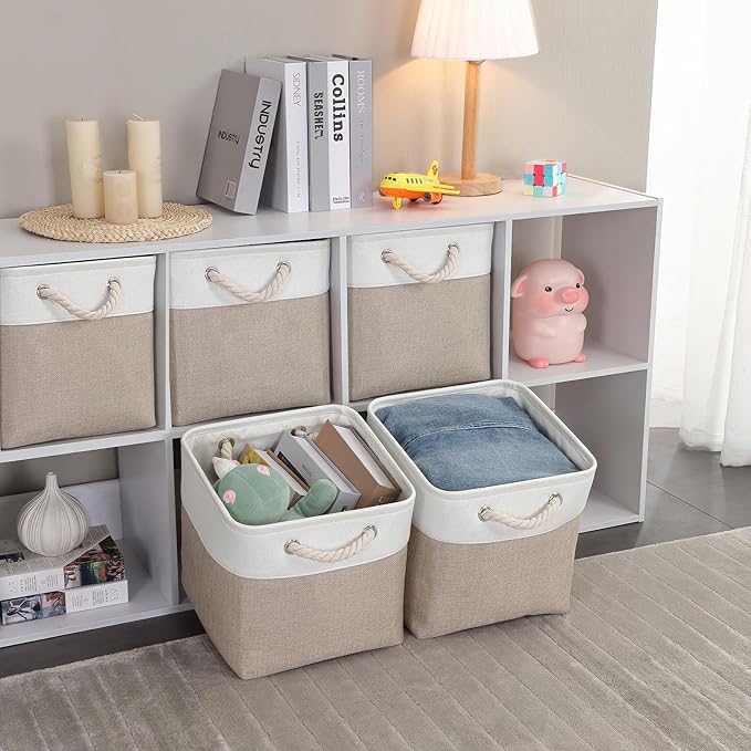 Mangata Canvas Storage Boxes, 11 Inch Cube Storage Bins Set of 6, Fabric Baskets - Image 5