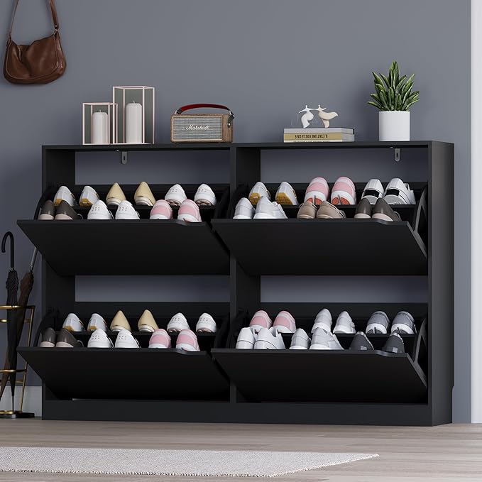 Shoe Cabinet with 4 Flip Drawers, Narrow Hidden Shoe Storage Cabinet, Slim - Image 7