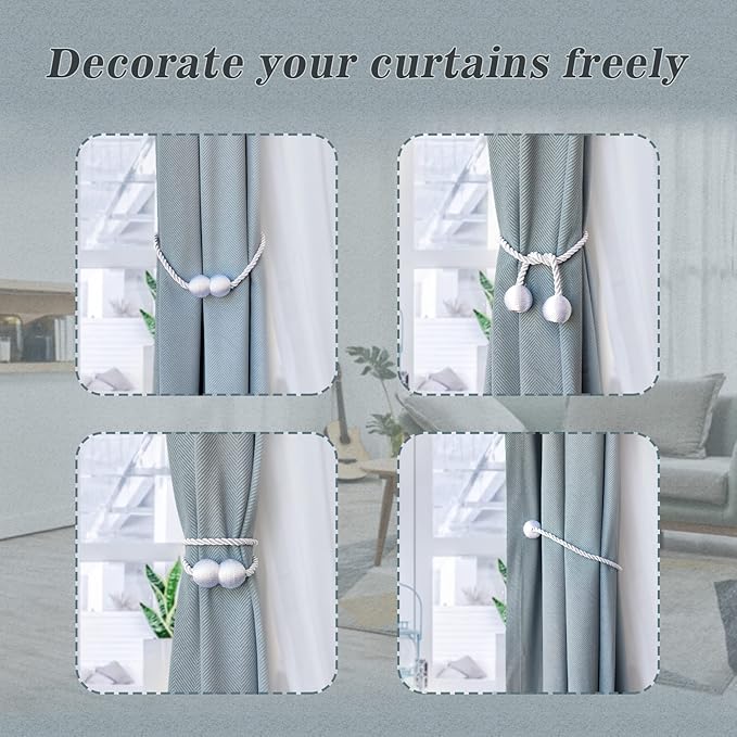 Hion Magnetic Curtain Tiebacks White 6 Pack, Curtain Tiebacks Buckles Holdbacks - Image 4