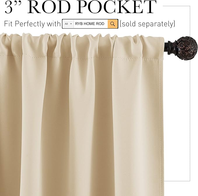 RYB HOME Dorm Curtains Room Darkening, 45 inch Length Privacy Window Treatment - Image 2