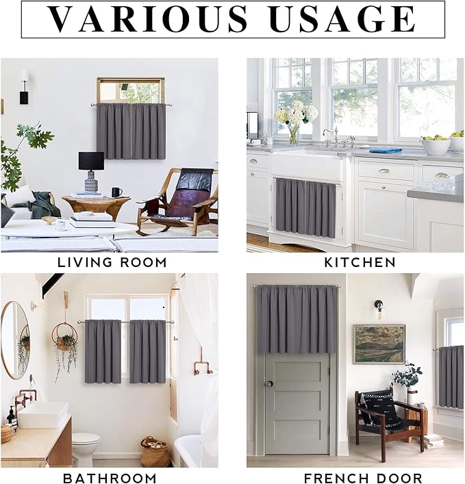 RYB HOME Blackout Curtains for Bedroom, Small Window Valances Tiers Curtain Set - Image 7