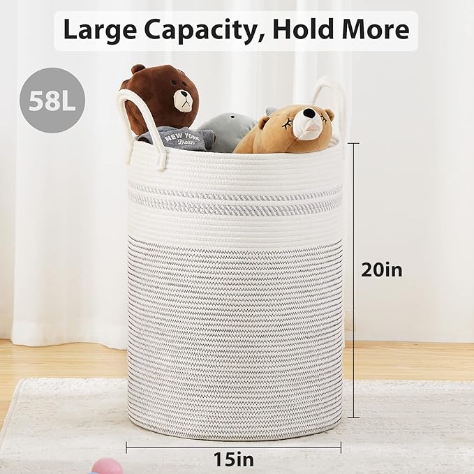 Fiona's magic 58L Woven Rope Laundry Hamper, Tall Boho Laundry Basket Storage - Image 3