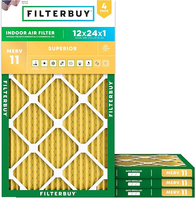 Filterbuy 12x24x1 Air Filter MERV 11 Allergen Defense Replacement, by Filterbuy