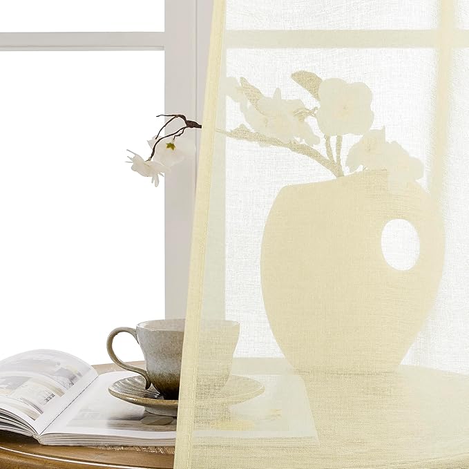 Tollpiz Sheer Door Curtains Closet Linen Textured Curtains Sheer Doorway Light - Image 9