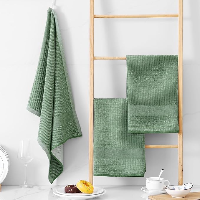 Homaxy Premium Kitchen Towels, Large Cotton Kitchen Hand Towels, Flat and Terry - Image 6