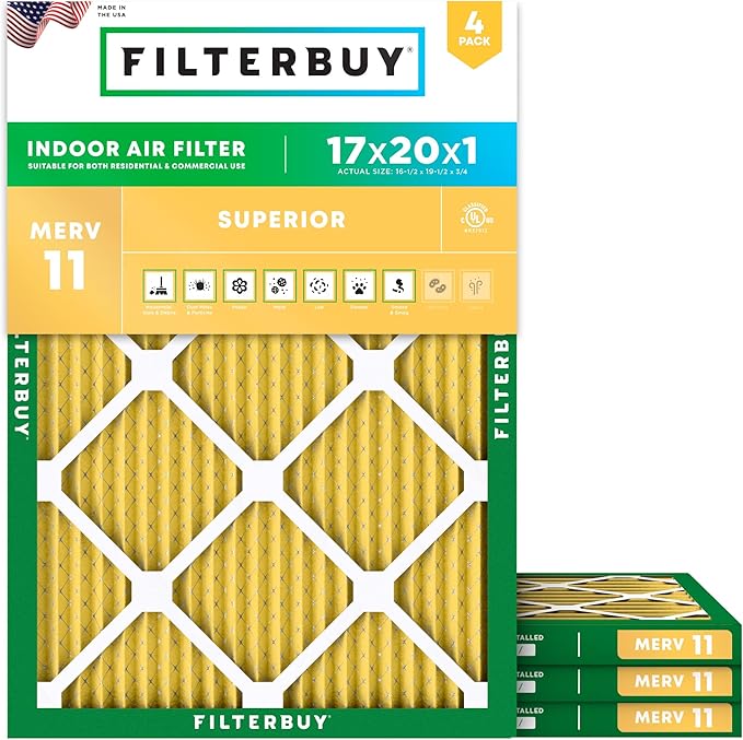 Filterbuy 17x20x1 Air Filter MERV 11 Allergen Defense Replacement, by Filterbuy