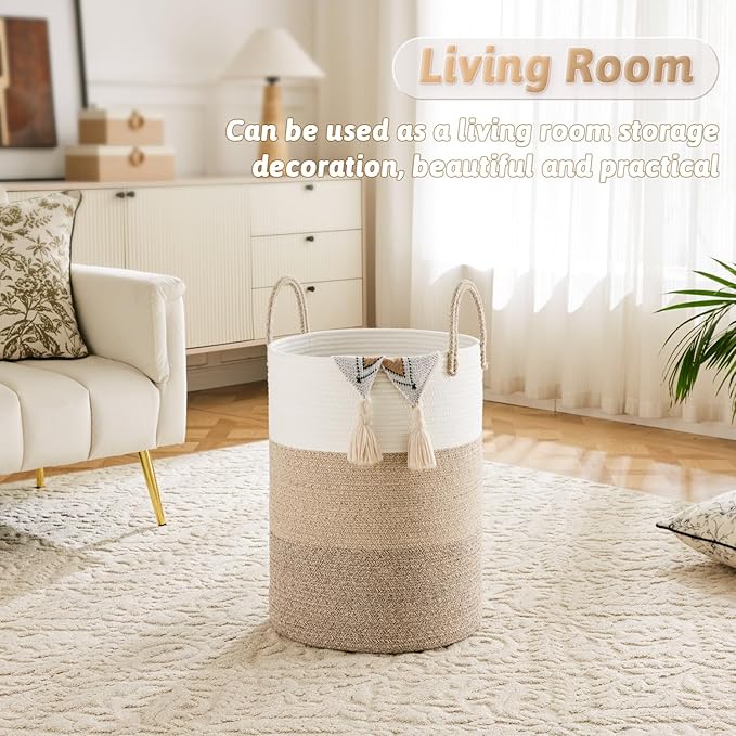 Laundry Basket, Woven Cotton Rope Laundry Hamper, 100L - Image 5
