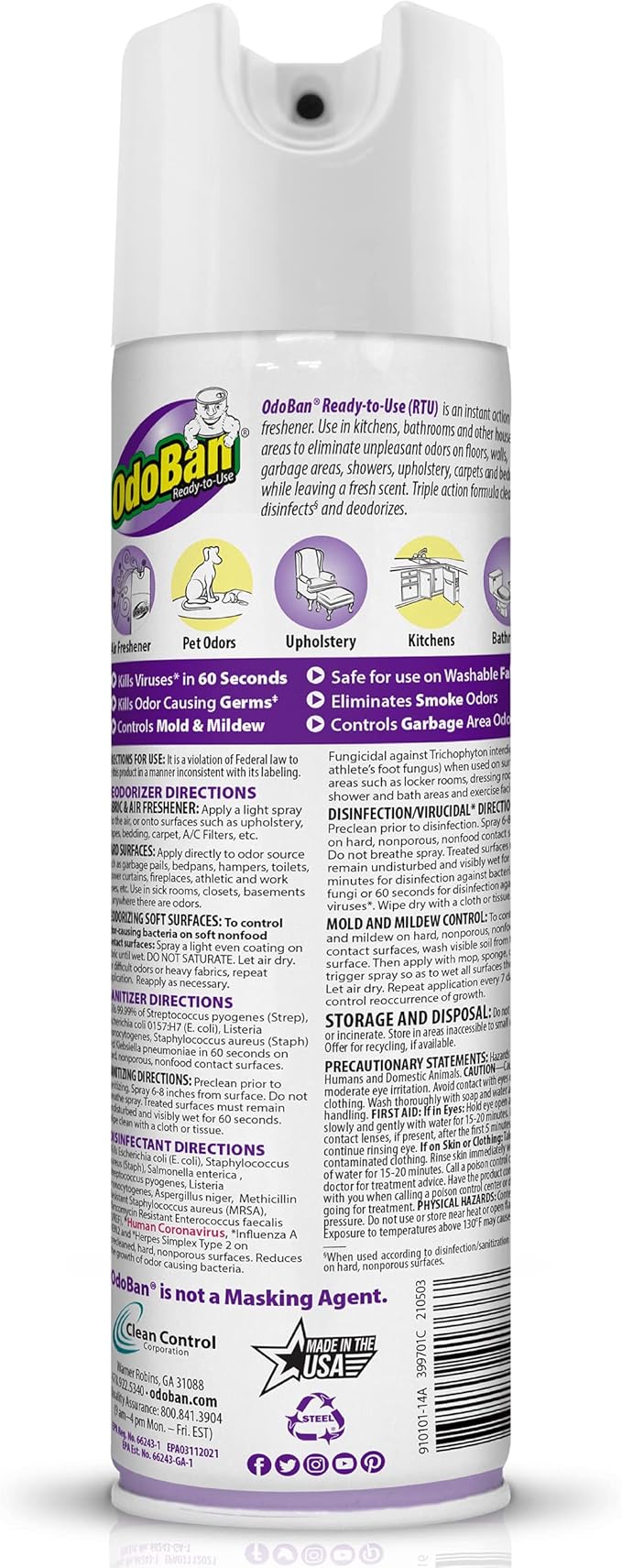 OdoBan Ready-to-Use Disinfectant and Harsh Aroma Eliminator, 14.6 Ounce - Image 8