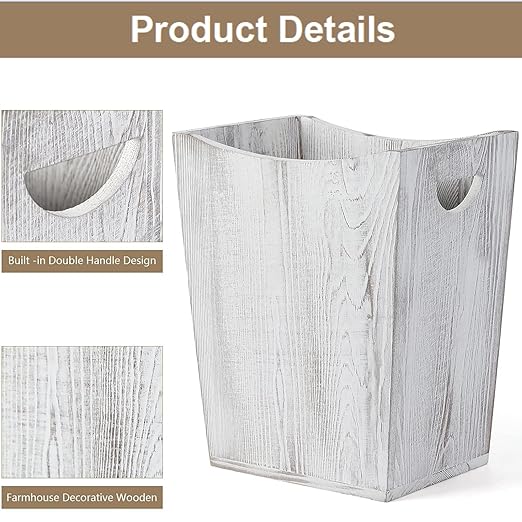 SEHERTIWY Wood Trash Can, Farmhouse Wastebasket Bin - Image 5