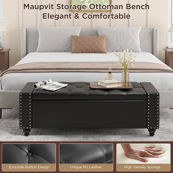 Maupvit Storage Ottoman Bench, 49 Inch Bedroom Bench, Upholstered Ottoman - Image 5