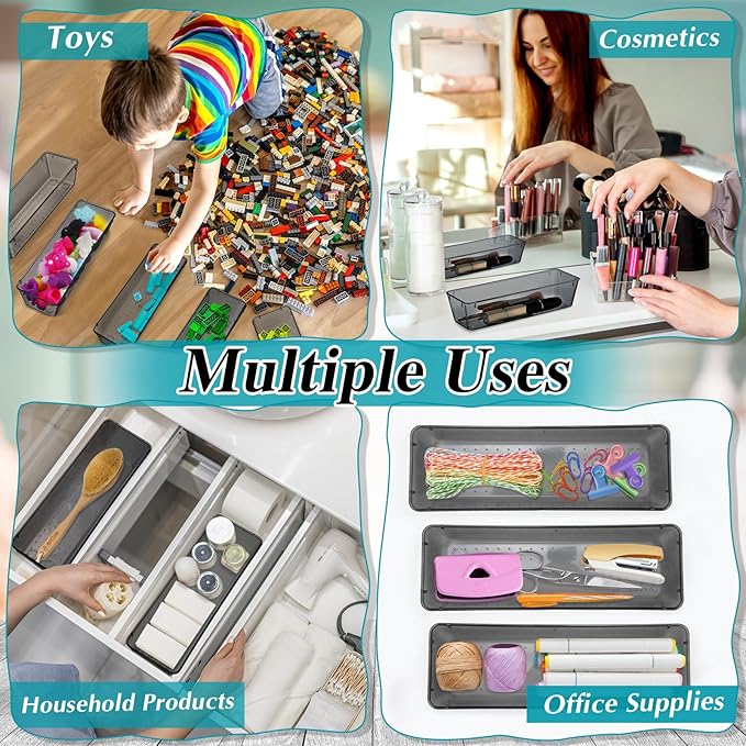 Maitys 12 Pcs Vanity Drawer Organizer 9 x 3 x 2 Inches Clear Plastic Utensil - Image 6