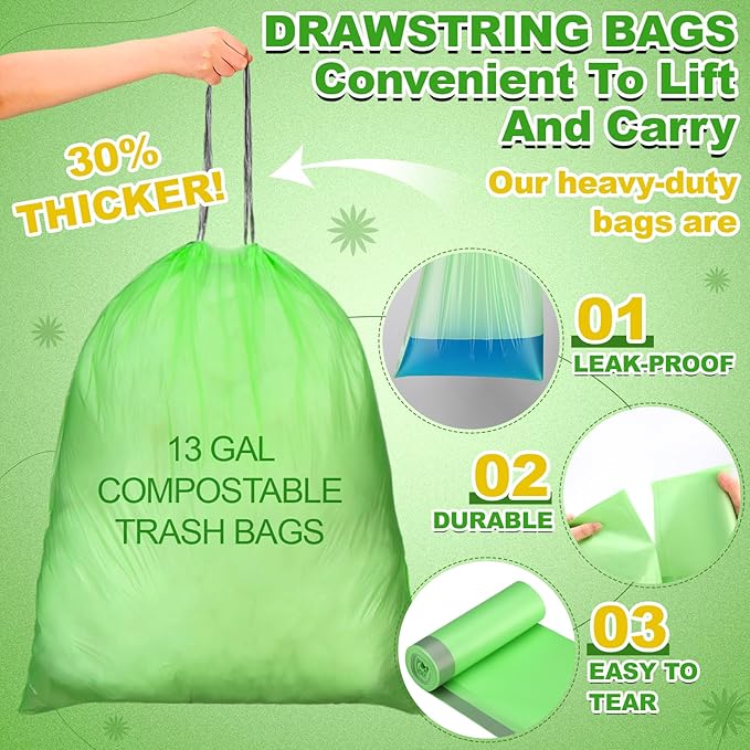 200 Count 13 Gallon Compostable Trash Bags - Image 4