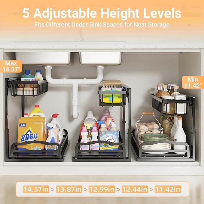 AceMining Under Sink Organizer, 2 Pack Pull-Out Under Cabinet Organizer - Image 5