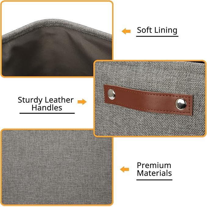 DULLEMELO Grey Storage Baskets for Organizing 2 Pack 16"x12"x12" Fabric Shelf - Image 7