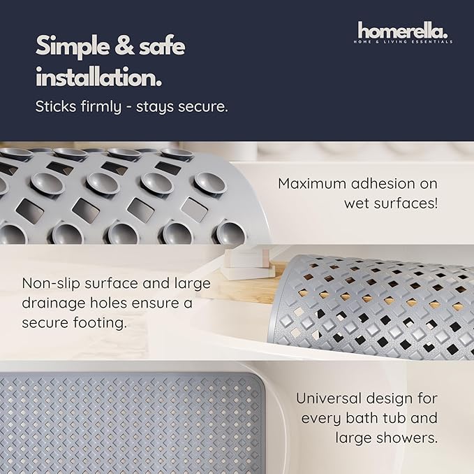 homerella® Bathtub Mat Non Slip 35x16, Incl. Hooks - Image 4