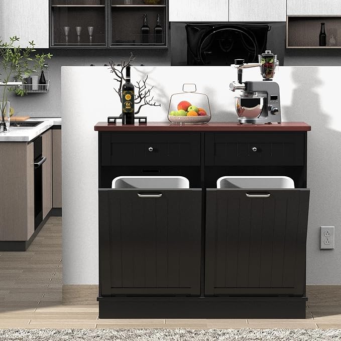 Betterhood Tilt Out Trash Cabinet 10 Gallon Wooden Free Standing Laundry Sorter - Image 2