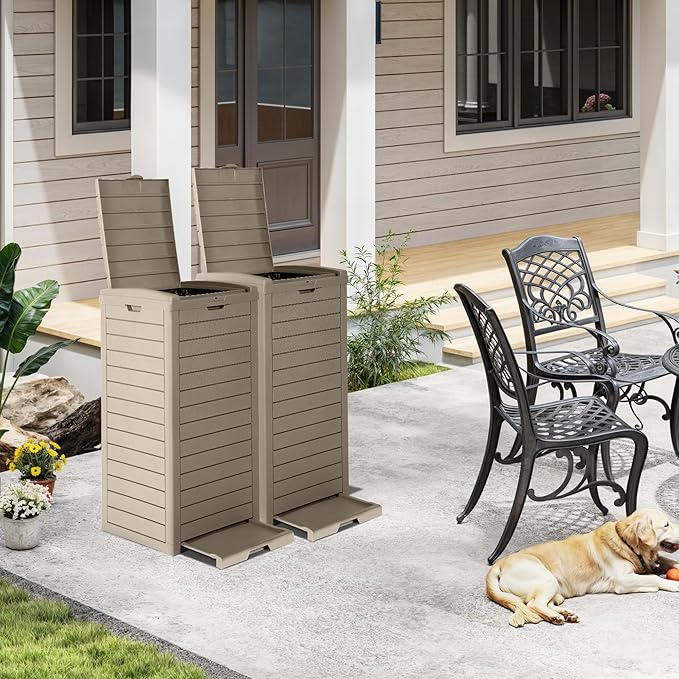 DWVO 38 Gallon Large Outdoor Trash Can, Waterproof Resin Hideaway Garbage Bin - Image 6