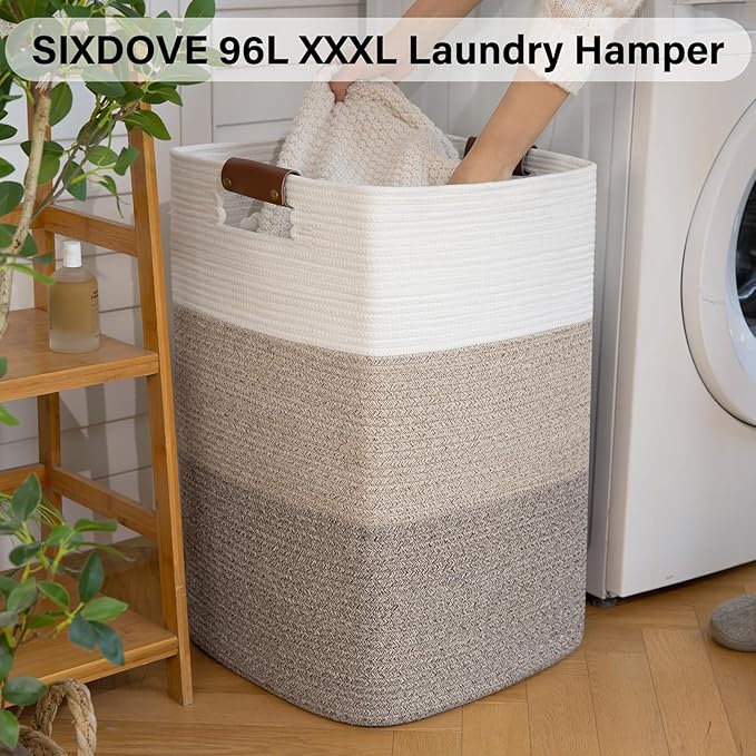 Laundry Hamper 96L Extra Large Laundry Basket, Woven Blanket Basket, Cotton - Image 2