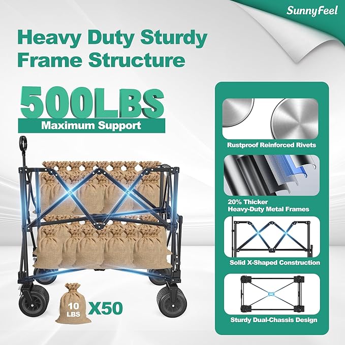 SUNNYFEEL Double Decker Wagon, Collapsible Outdoor Utility Wagon Cart 500LB - Image 4