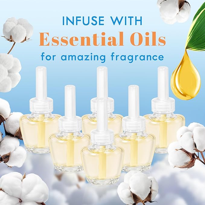 LASENTEUR Plug in Scented Oil Refill, 6 ct, Cotton Scent Long-Lasting Natural - Image 3