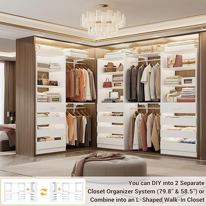 Aheaplus Closet System Set of 3, 138.5" Wood Closet Organizer System Tower - Image 2