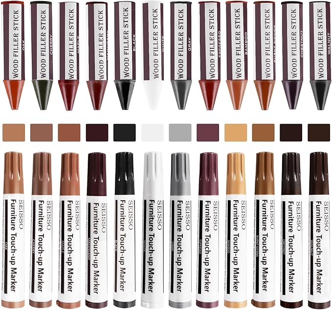 SEISSO Furniture Repair Kit, 12 Colors Furniture Touch-up Markers and Wood by SEISSO