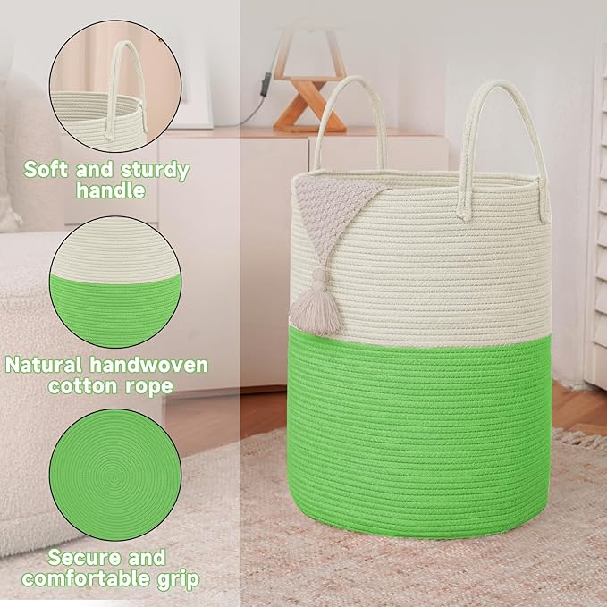 Large Woven Laundry Basket Hamper, 100L Cotton Rope Storage Bin - Image 6