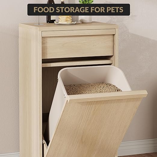 Tilt Out Trash Cabinet, Natural Wood Hidden Garbage Can Cabinet - Image 7