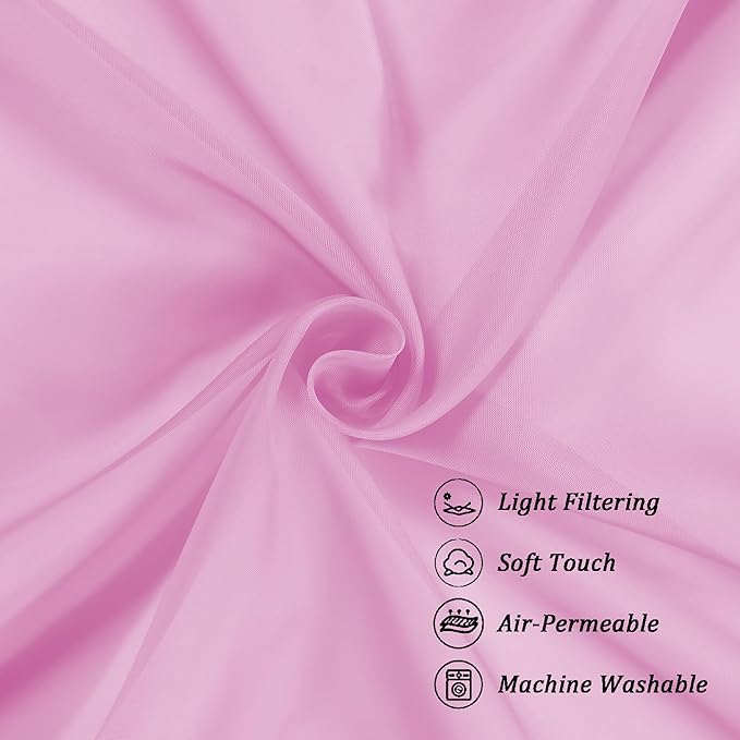 Chyhomenyc Pink Sheer Curtains 96 inches Long 2 Panels, Light Filtering Soft - Image 7