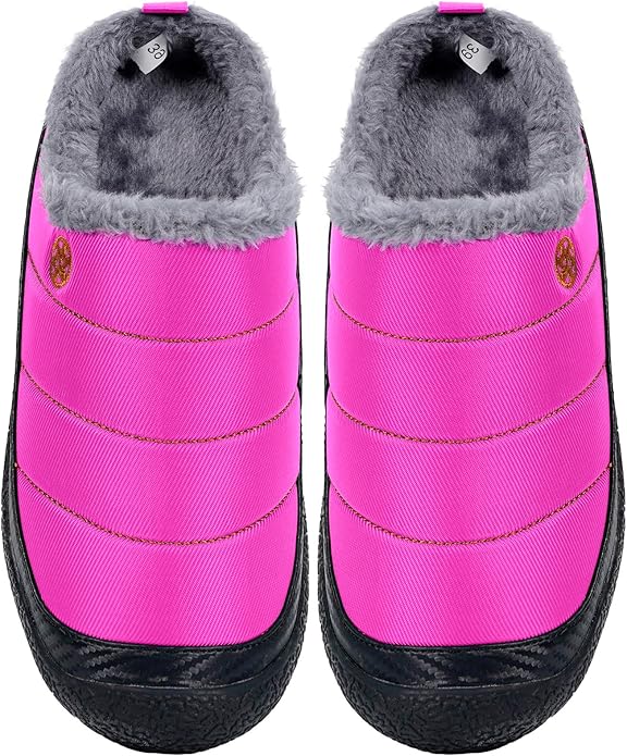 Womens Mens House Slippers Slip on Snow Winter Warm Fully Fur Lined Slippers - Image 6