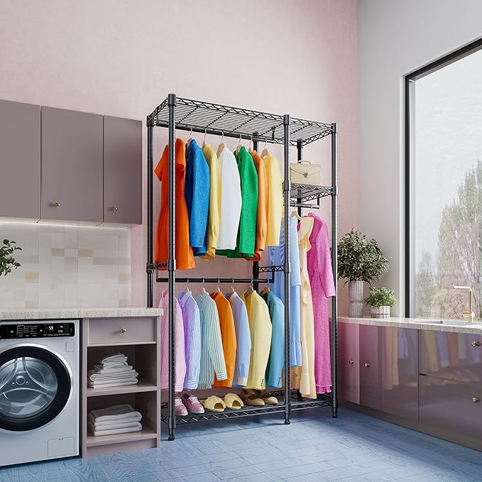 IZEUK 2 Combination Heavy Duty Garment Rack Wire Clothes Rack - Image 8