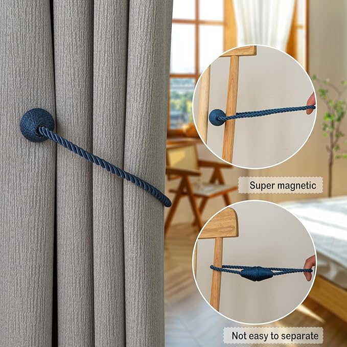 Magnetic Curtain Tiebacks 6 Pack Outdoor Rope Curtain Tie Backs Decorative - Image 4