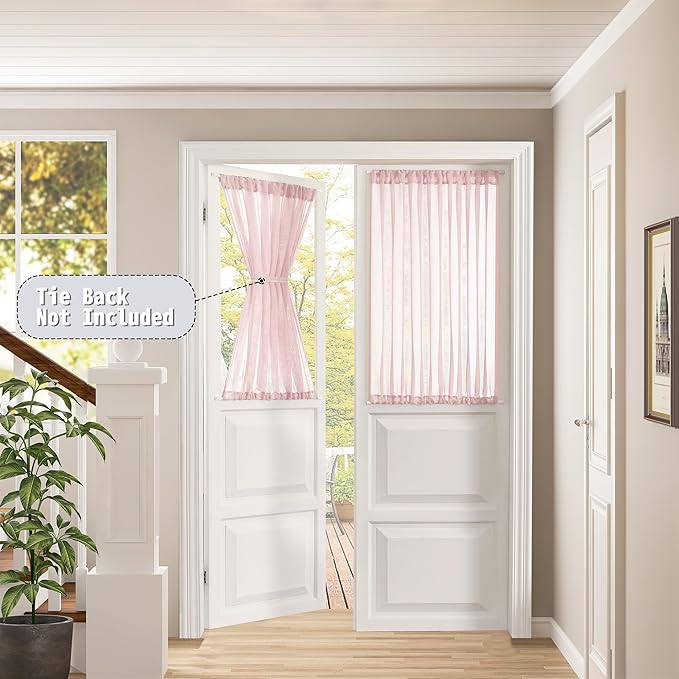 Tollpiz Short Sheer Door Curtain Closet Linen Textured Curtain Sheers Doorway - Image 2