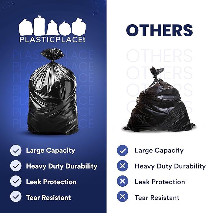 Plasticplace 55-60 Gallon Trash Bags │ 1.5 Mil │ Black Heavy Duty Garbage Can - Image 5