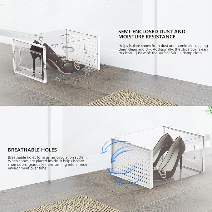 12 Pack Large Modular Clear Plastic Stackable Shoe Storage Organizer - Image 4