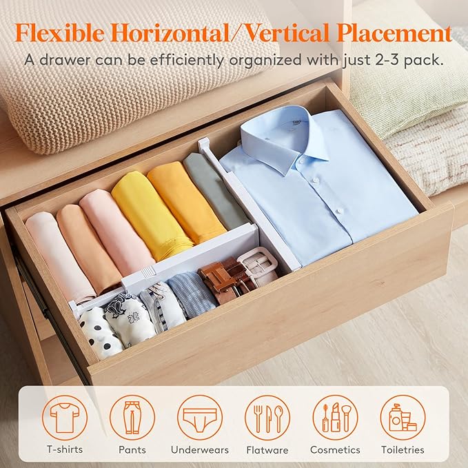 Lifewit 12 Pack Drawer Dividers 4" High, 11-17" Adjustable Dresser Drawer - Image 6