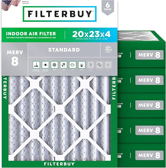 Filterbuy 20x23x4 Air Filter MERV 8 Dust Defense Replacement, Electrostatic by Filterbuy