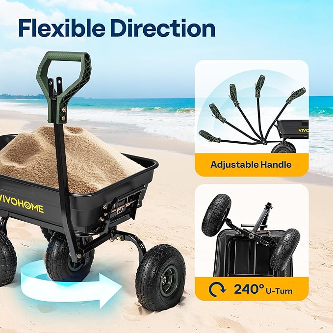 VIVOHOME 4 Cu.Ft 660lbs Wheelbarrow Garden Cart Dump Wagon - Image 8