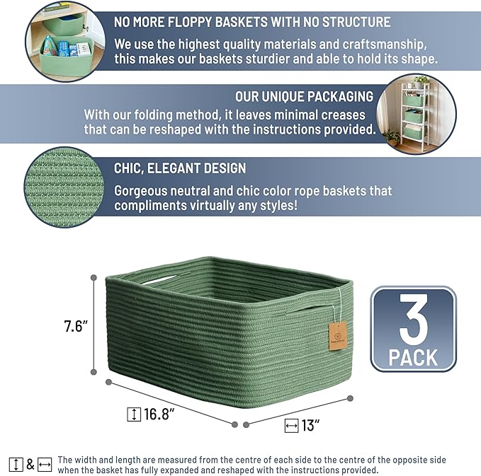 NaturalCozy Storage Baskets 16.8”x13”x7.6” Cotton Rope Woven Baskets - Image 2