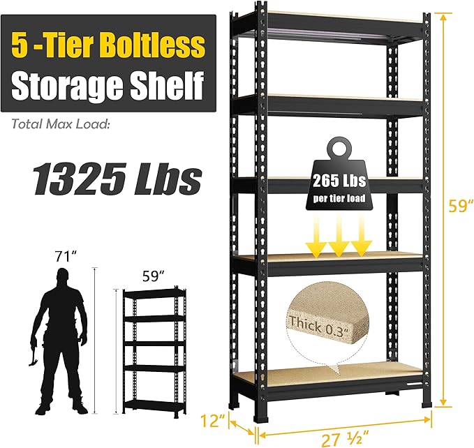PrimeZone Storage Shelves 3 Pack 5 Tier Adjustable Garage Storage Shelving - Image 3