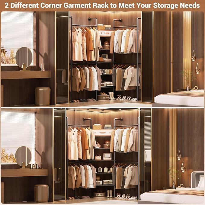 Aheaplus Industrial Pipe Clothing Rack, Reversible 6.42FT Clothes Rack - Image 3
