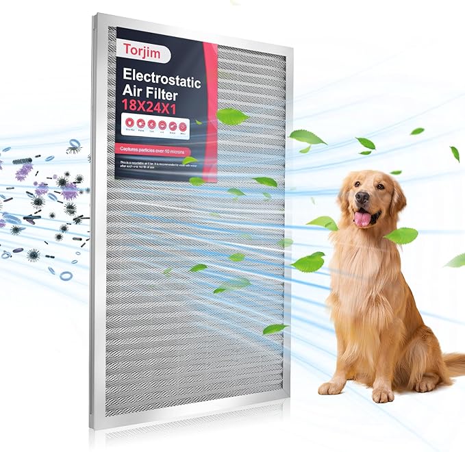 Torjim 18x24x1 Air Filter-MERV8, Washable & Reusable Electrostatic AC/HVAC by Torjim